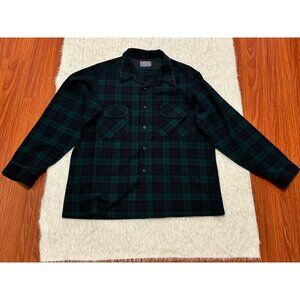 Vtg Pendleton Board Shirt Mens Medium Blue Green Plaid Flannel Virgin Wool XL